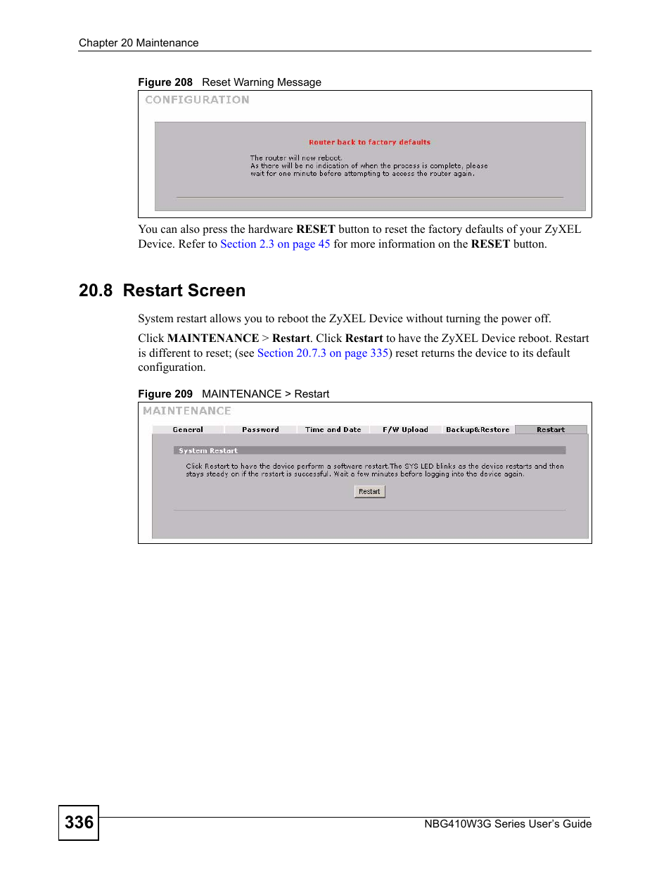 8 restart screen | ZyXEL Communications NBG410W3G User Manual | Page 336 / 430