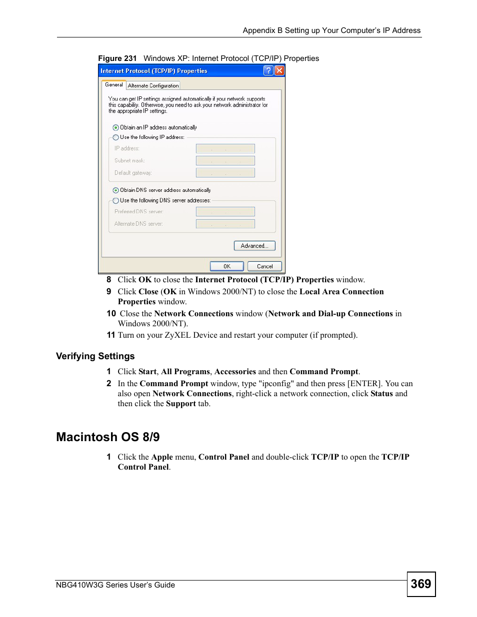 Macintosh os 8/9 | ZyXEL Communications NBG410W3G User Manual | Page 369 / 430