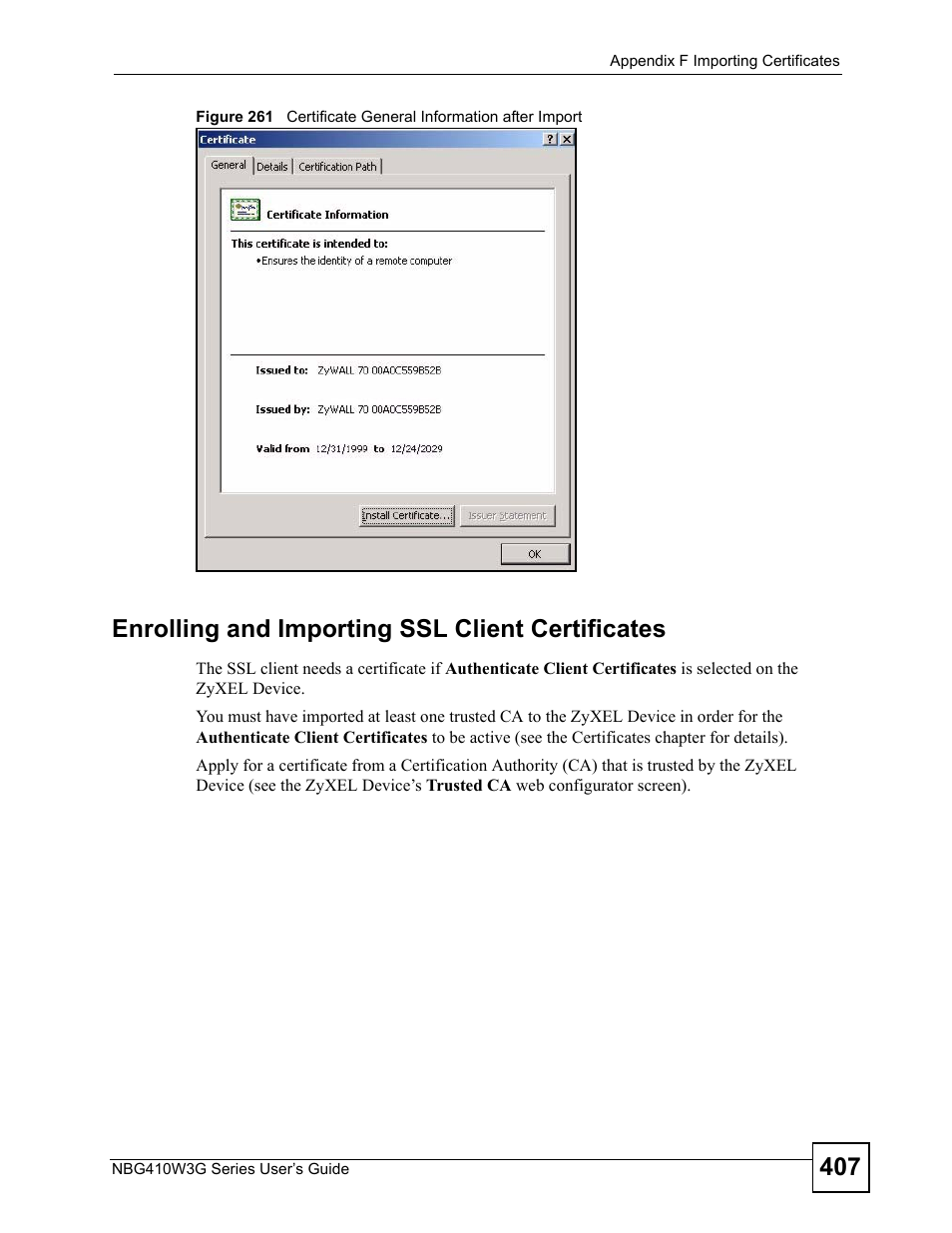 Enrolling and importing ssl client certificates | ZyXEL Communications NBG410W3G User Manual | Page 407 / 430