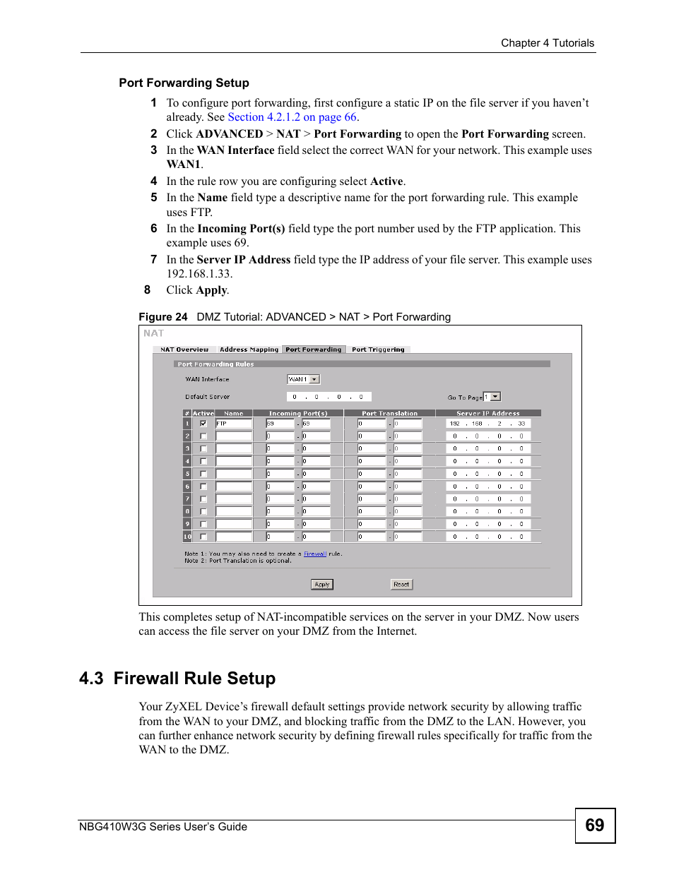 3 firewall rule setup | ZyXEL Communications NBG410W3G User Manual | Page 69 / 430