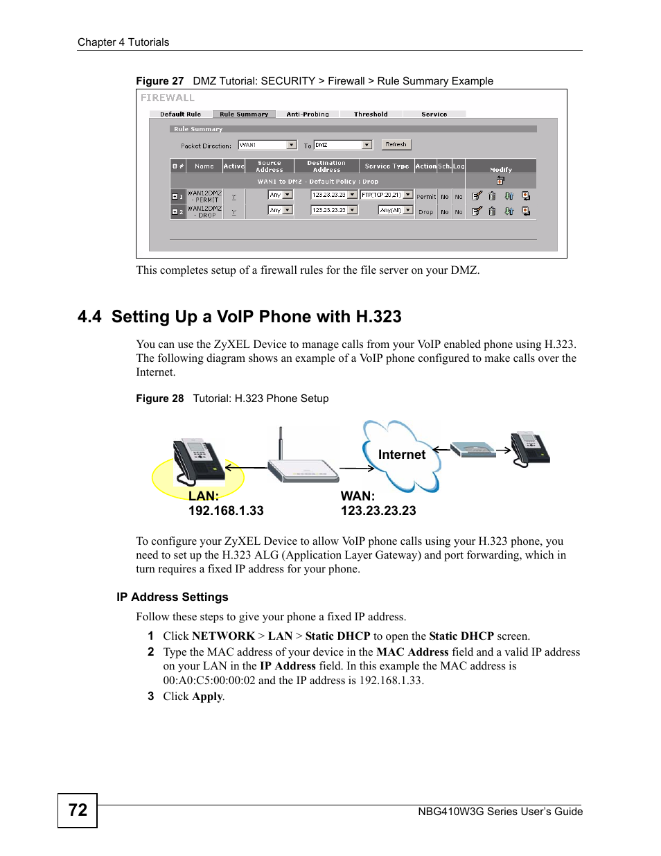 4 setting up a voip phone with h.323 | ZyXEL Communications NBG410W3G User Manual | Page 72 / 430