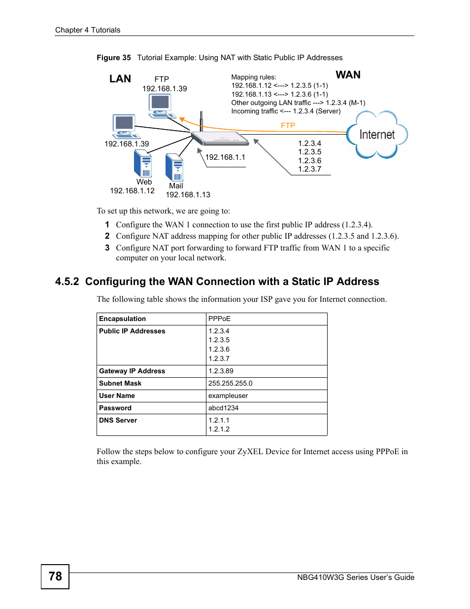 Wan lan | ZyXEL Communications NBG410W3G User Manual | Page 78 / 430