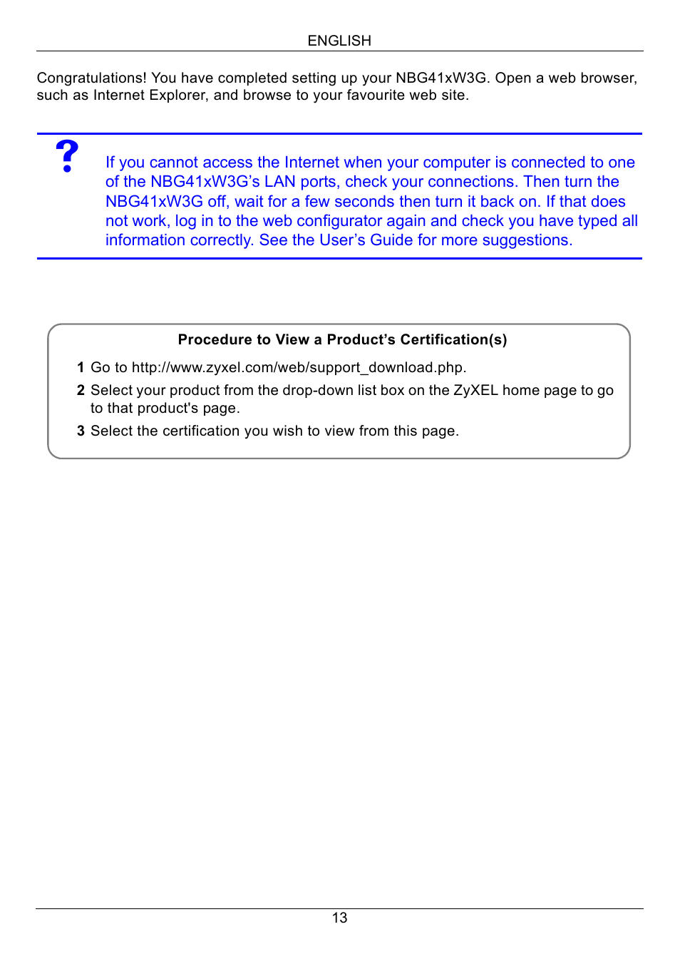 ZyXEL Communications 3G Wireless Router NBG410W3G User Manual | Page 13 / 88