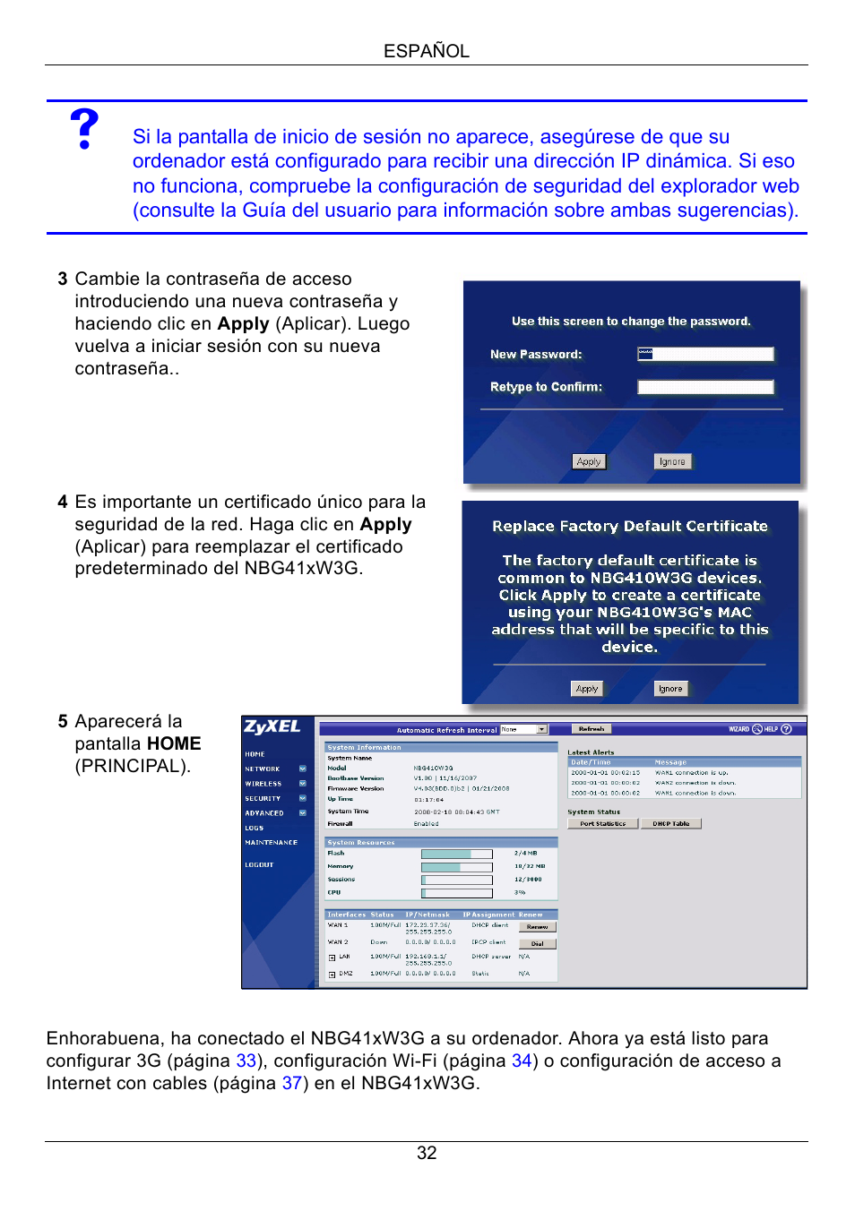 ZyXEL Communications 3G Wireless Router NBG410W3G User Manual | Page 32 / 88