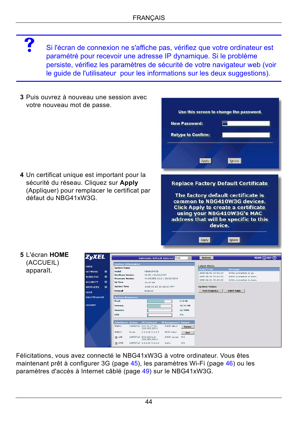 ZyXEL Communications 3G Wireless Router NBG410W3G User Manual | Page 44 / 88