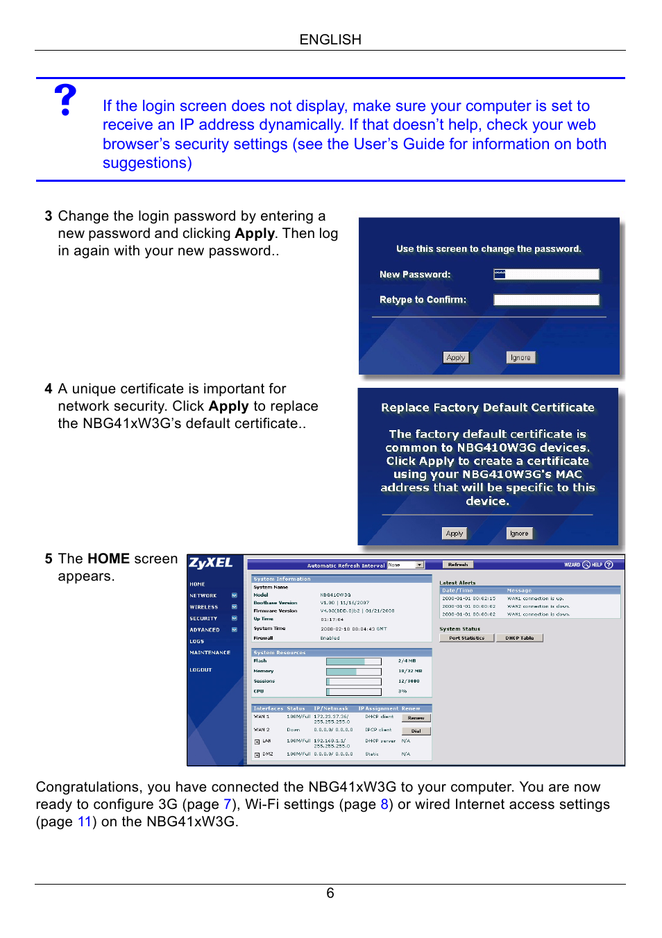 ZyXEL Communications 3G Wireless Router NBG410W3G User Manual | Page 6 / 88