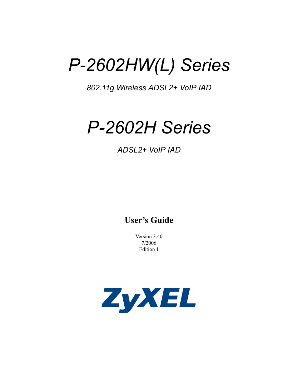 ZyXEL Communications P-2602HW(L) Series User Manual | 427 pages