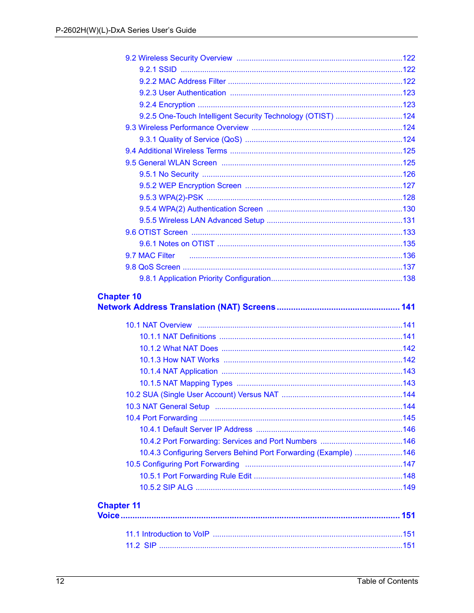 ZyXEL Communications P-2602HW(L) Series User Manual | Page 12 / 427