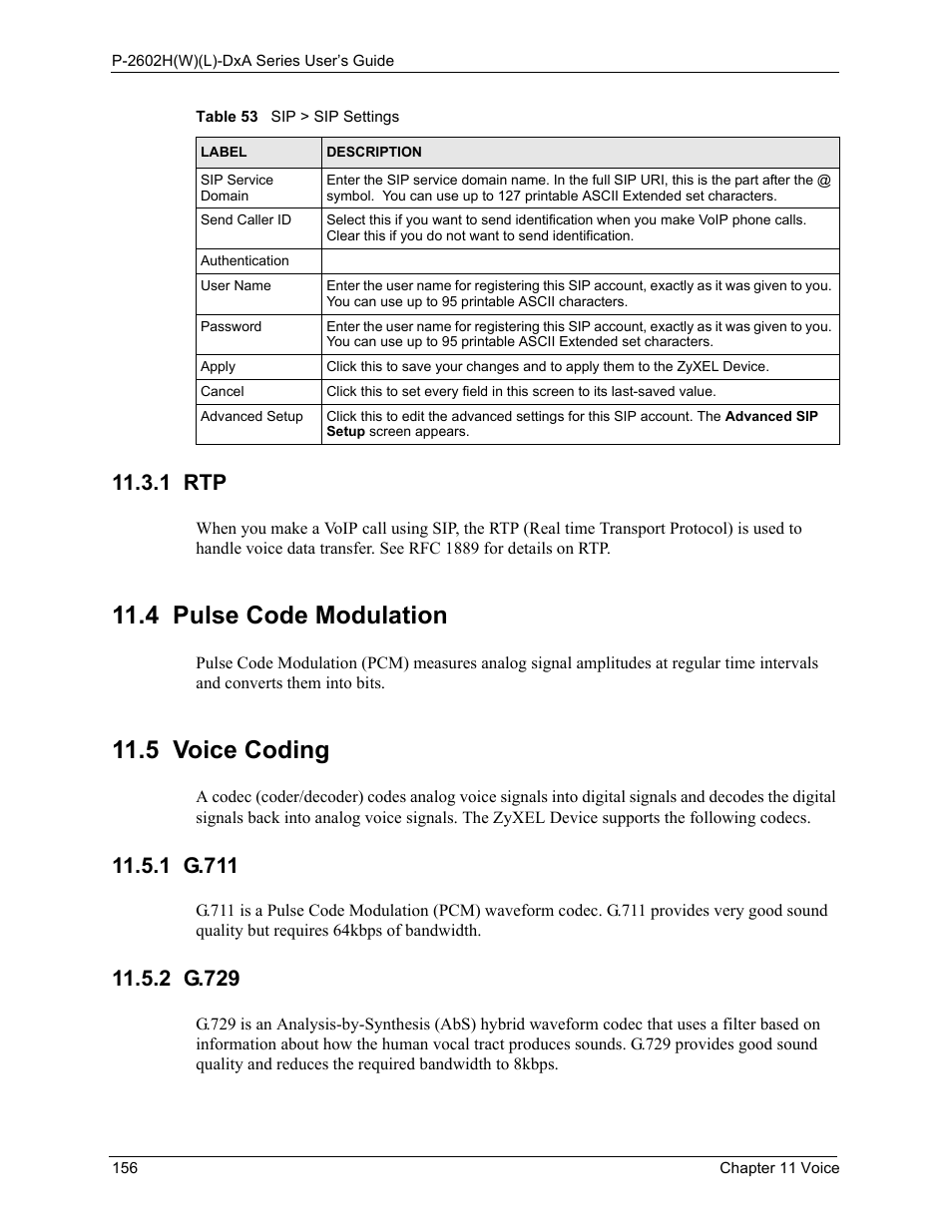 1 rtp, 4 pulse code modulation, 5 voice coding | 1 g.711, 2 g.729, 4 pulse code modulation 11.5 voice coding, 1 g.711 11.5.2 g.729 | ZyXEL Communications P-2602HW(L) Series User Manual | Page 156 / 427