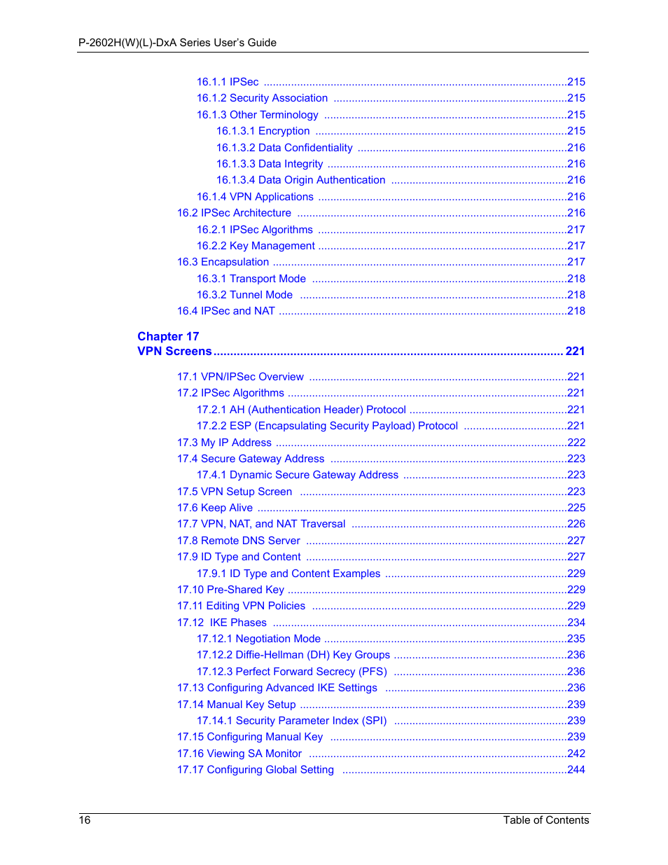 ZyXEL Communications P-2602HW(L) Series User Manual | Page 16 / 427