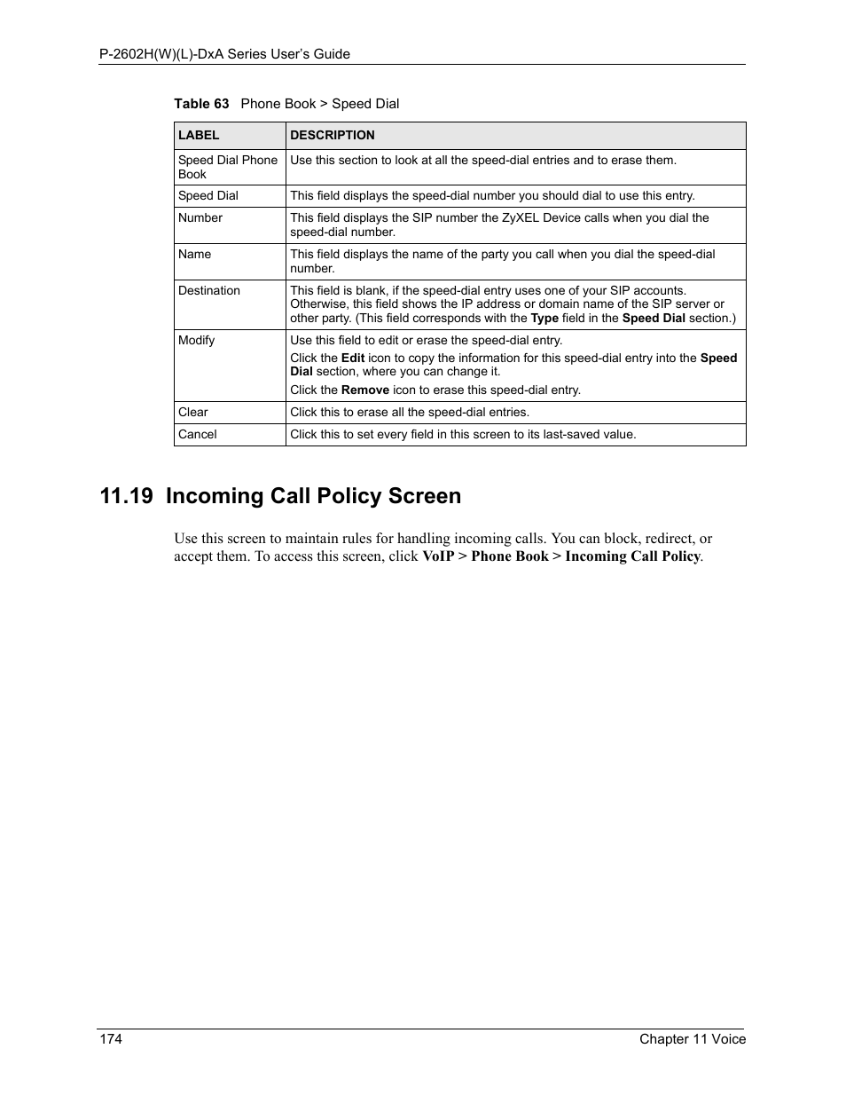 19 incoming call policy screen, All forwarding (see | ZyXEL Communications P-2602HW(L) Series User Manual | Page 174 / 427