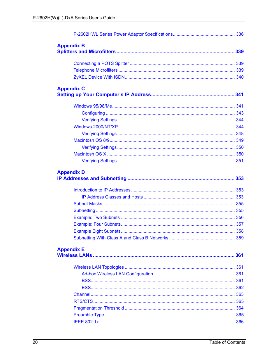 ZyXEL Communications P-2602HW(L) Series User Manual | Page 20 / 427