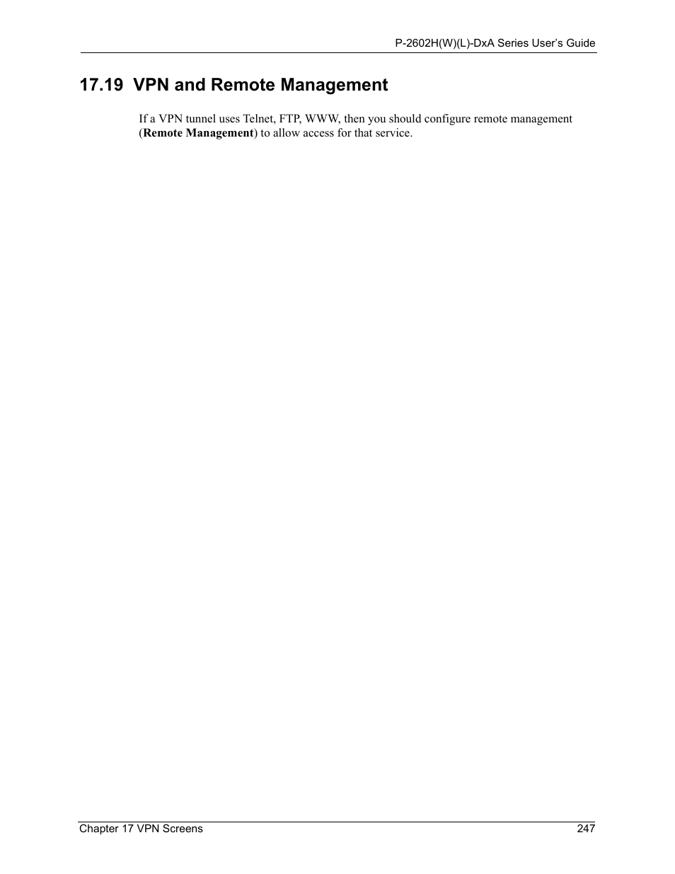 19 vpn and remote management | ZyXEL Communications P-2602HW(L) Series User Manual | Page 247 / 427