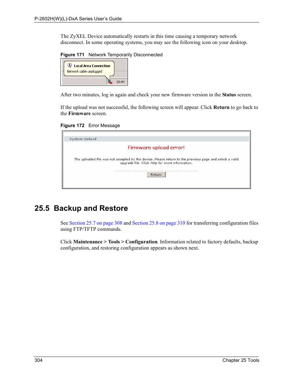 5 backup and restore | ZyXEL Communications P-2602HW(L) Series User Manual | Page 304 / 427
