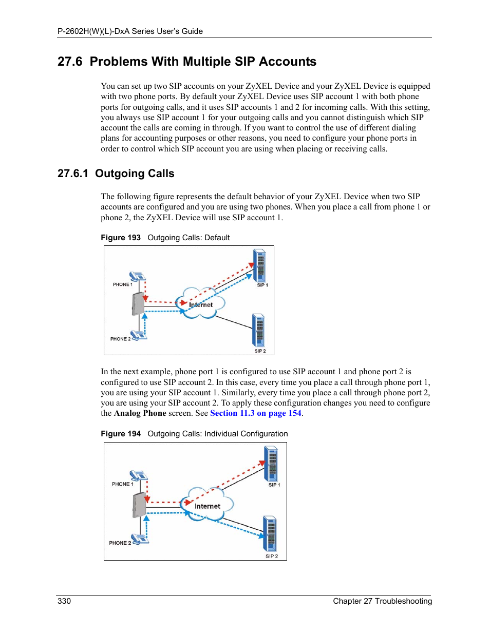 6 problems with multiple sip accounts, 1 outgoing calls | ZyXEL Communications P-2602HW(L) Series User Manual | Page 330 / 427