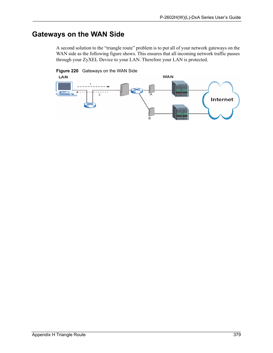 Gateways on the wan side, Figure 220 gateways on the wan side | ZyXEL Communications P-2602HW(L) Series User Manual | Page 379 / 427