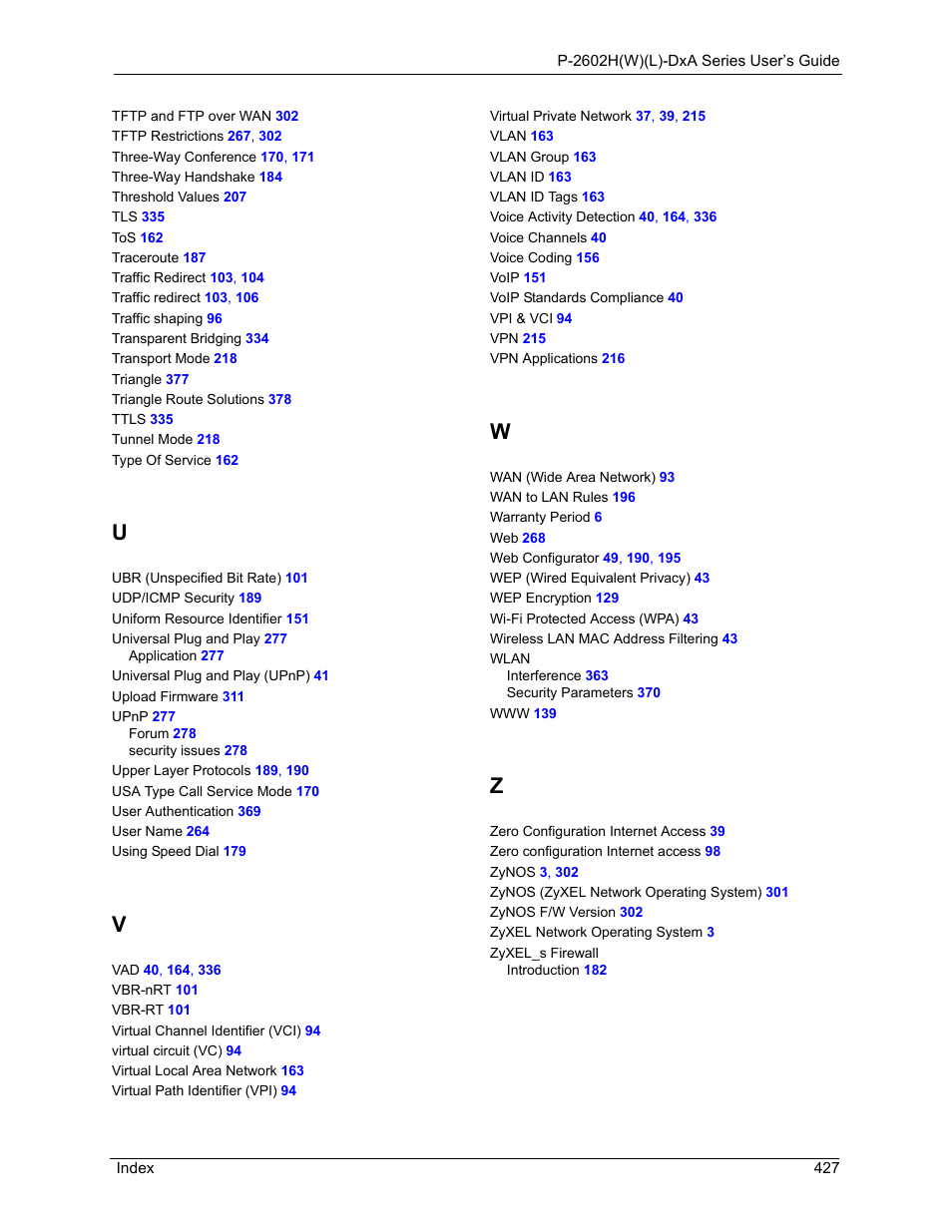 ZyXEL Communications P-2602HW(L) Series User Manual | Page 427 / 427