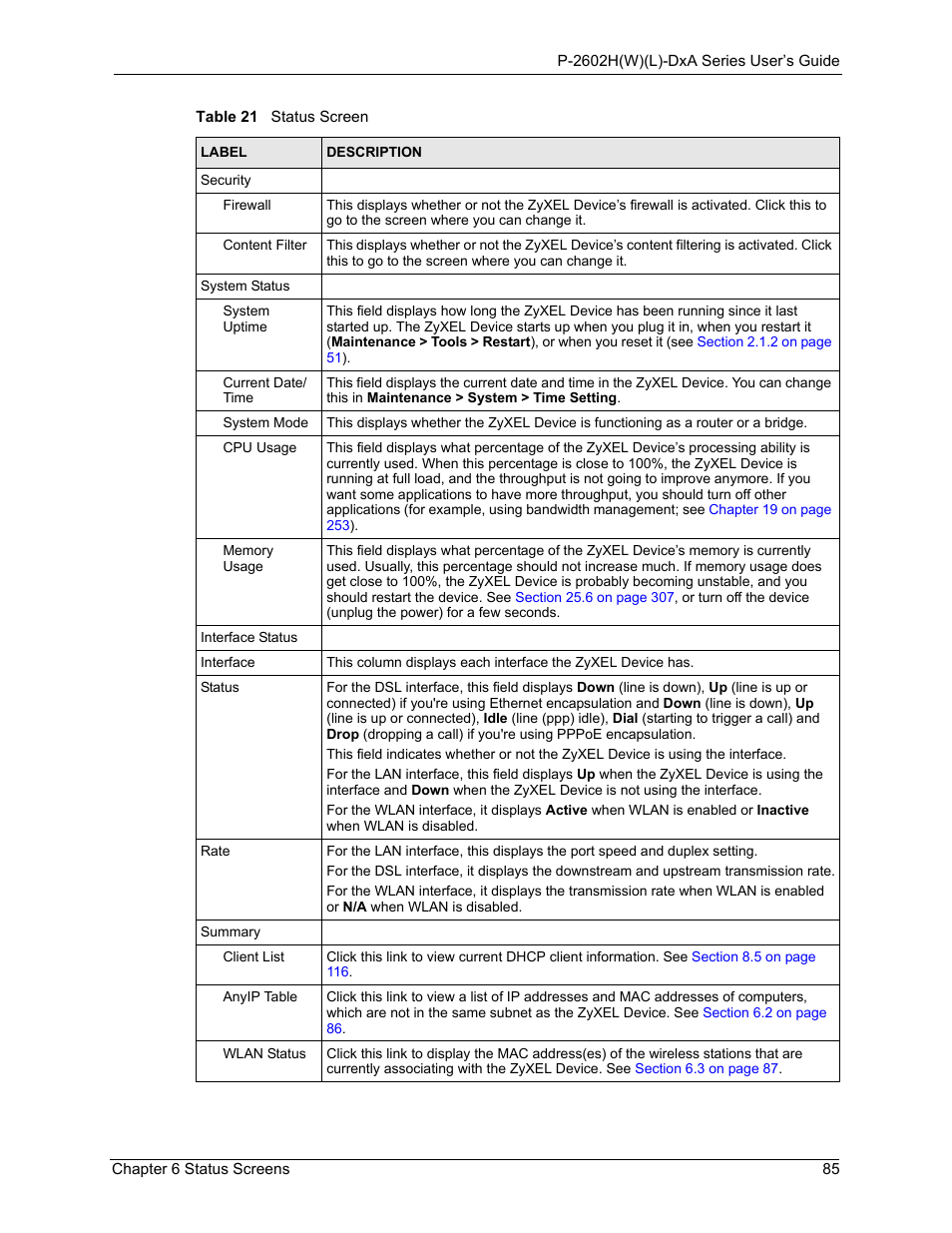 ZyXEL Communications P-2602HW(L) Series User Manual | Page 85 / 427