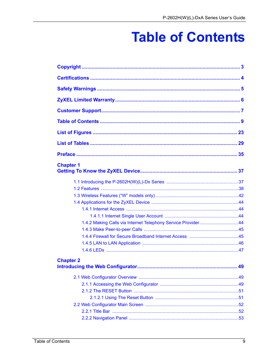 ZyXEL Communications P-2602HW(L) Series User Manual | Page 9 / 427