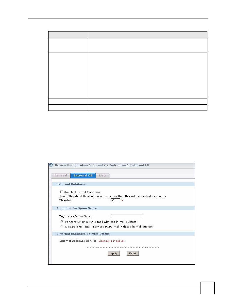 2 anti-spam external db screen | ZyXEL Communications Centralized Network Management Vantage CNM User Manual | Page 145 / 430