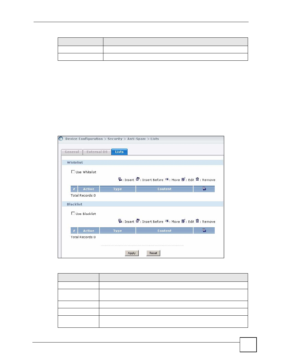6 anti-spam lists screen | ZyXEL Communications Centralized Network Management Vantage CNM User Manual | Page 147 / 430