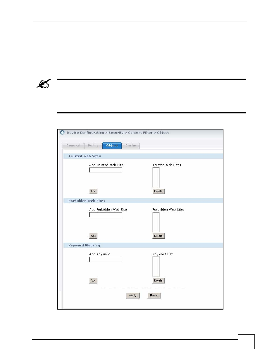 14 content filter objects | ZyXEL Communications Centralized Network Management Vantage CNM User Manual | Page 179 / 430