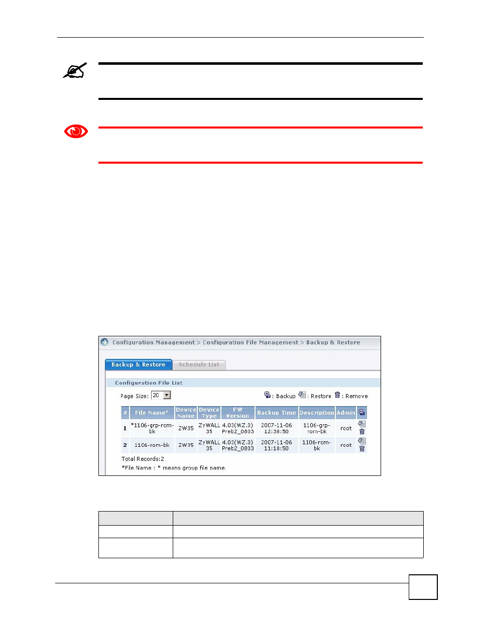 1 backup & restore (device), Restore (device) | ZyXEL Communications Centralized Network Management Vantage CNM User Manual | Page 215 / 430
