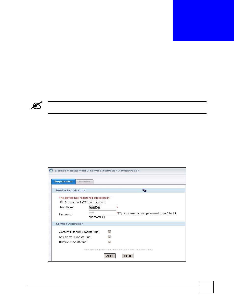 License management, 1 service activiation, 1 registration | Chapter 11 license management, License management (241) | ZyXEL Communications Centralized Network Management Vantage CNM User Manual | Page 241 / 430