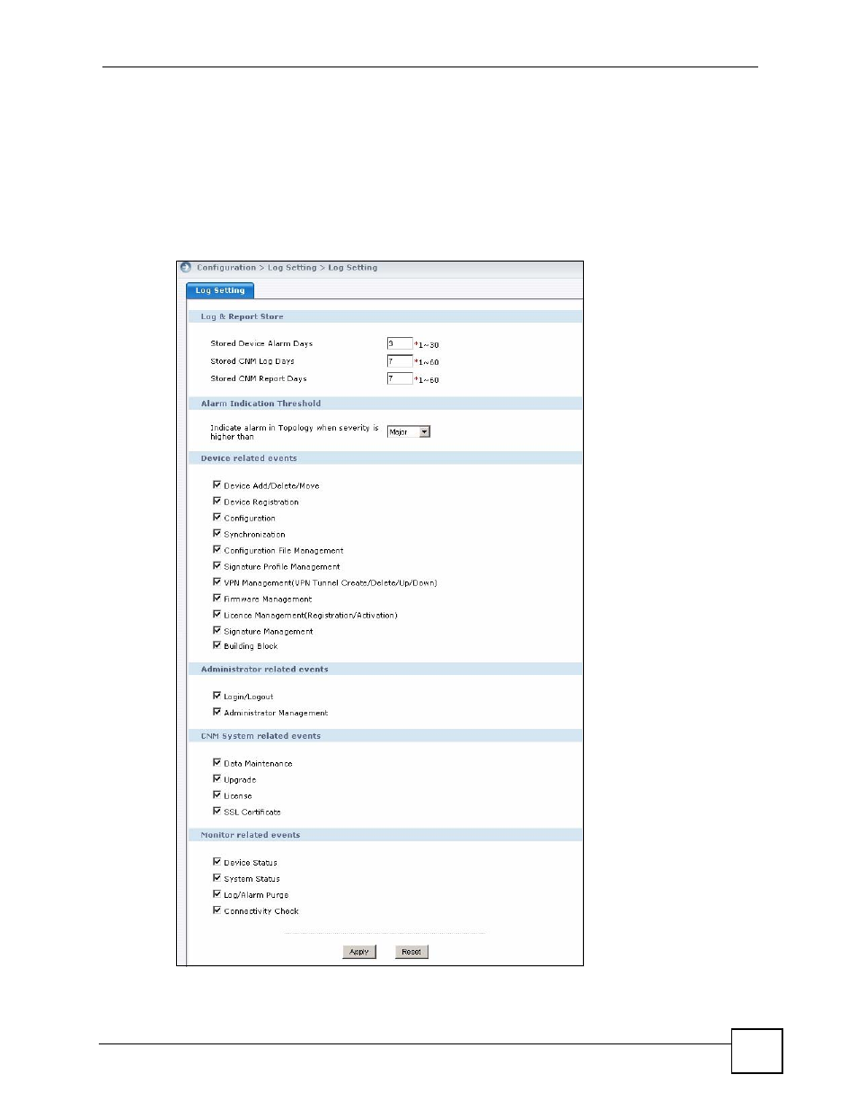 5 log setting | ZyXEL Communications Centralized Network Management Vantage CNM User Manual | Page 305 / 430