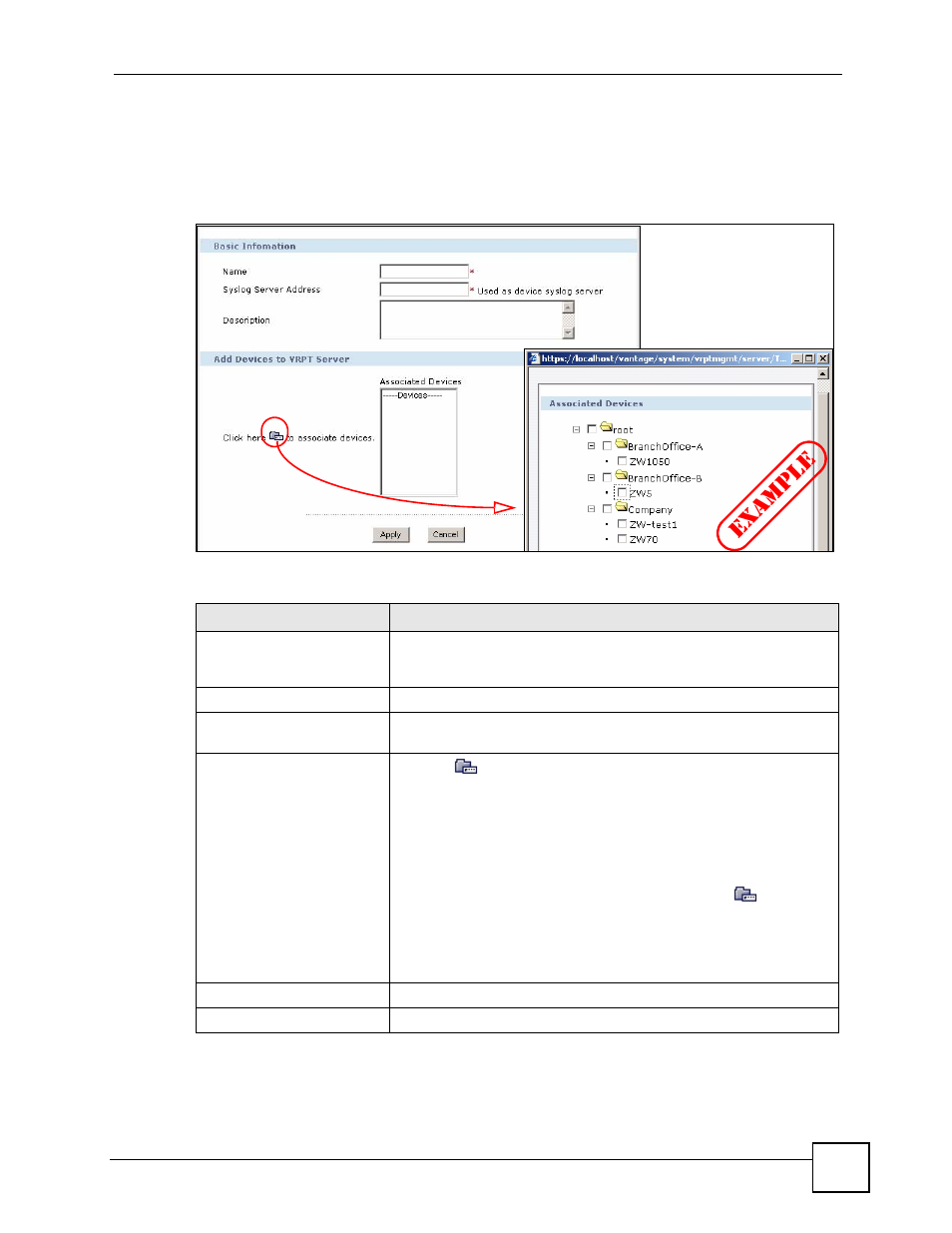 2 add/edit vrpt management, Ex ample | ZyXEL Communications Centralized Network Management Vantage CNM User Manual | Page 307 / 430
