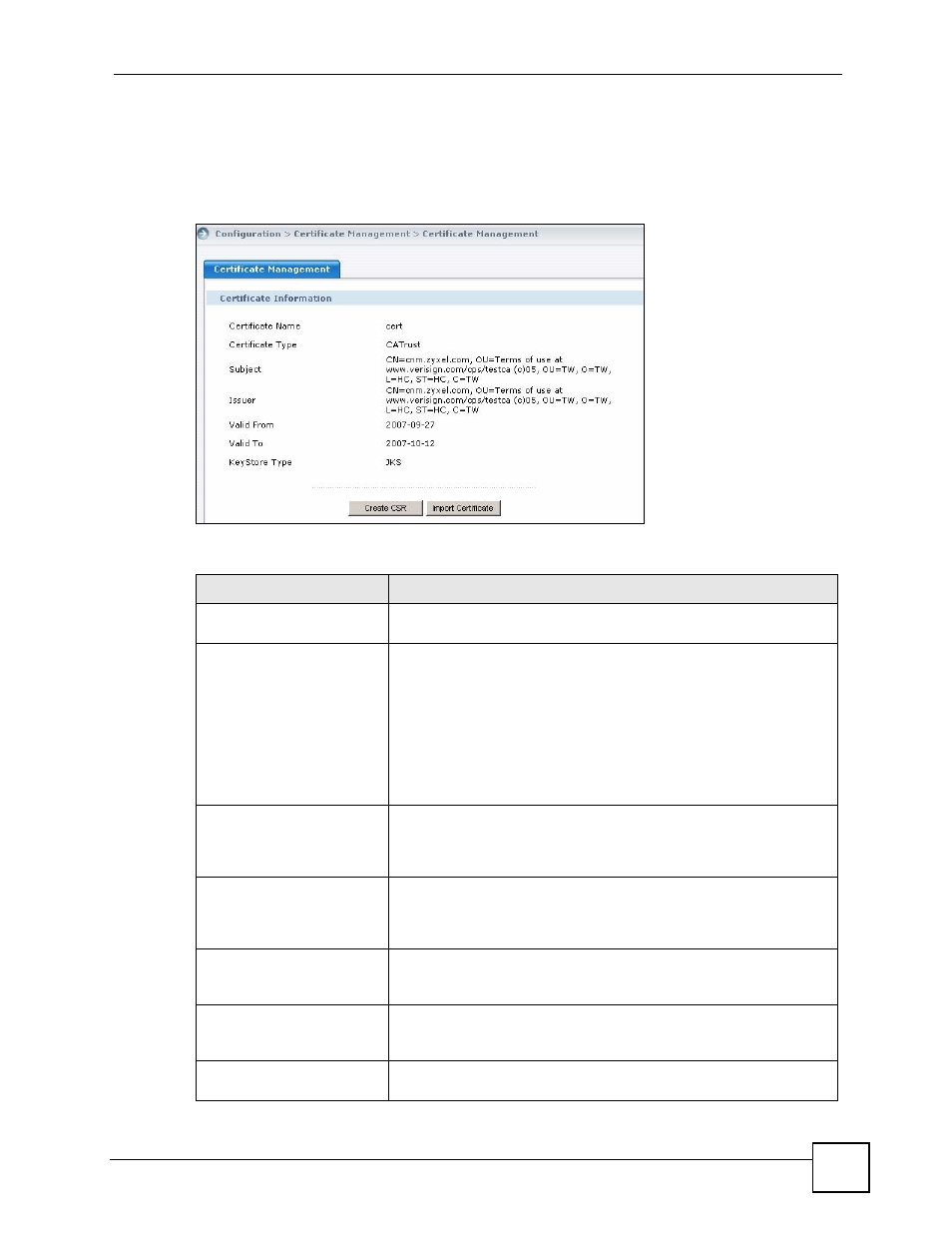 2 current certificate information | ZyXEL Communications Centralized Network Management Vantage CNM User Manual | Page 309 / 430