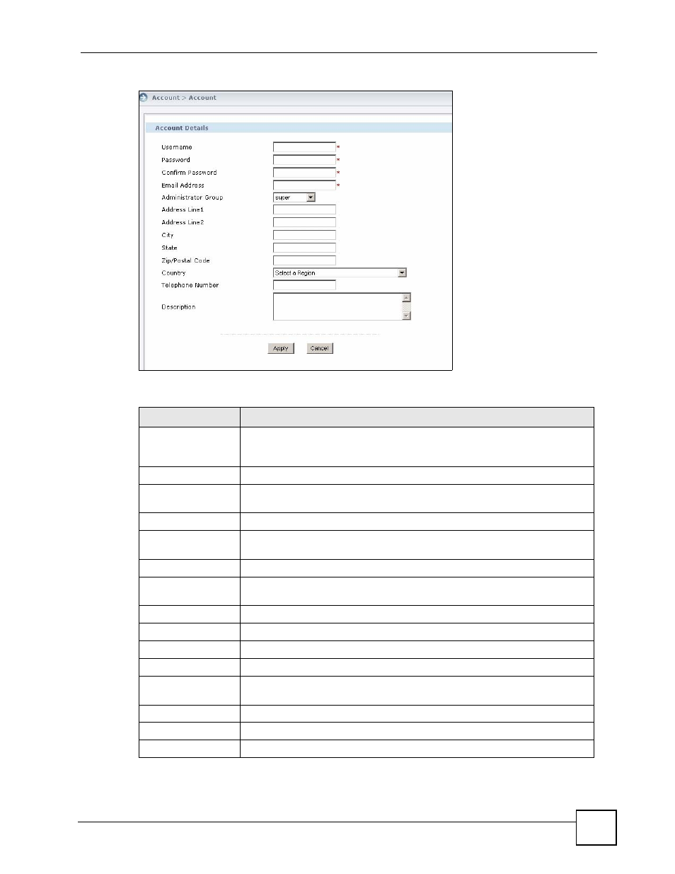 Figure 191 account management > account > add/edit, Table 163 account management > account > add/edit | ZyXEL Communications Centralized Network Management Vantage CNM User Manual | Page 331 / 430