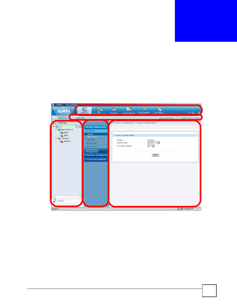 Gui introduction, Chapter 2 gui introduction, Figure 2 main screen | ZyXEL Communications Centralized Network Management Vantage CNM User Manual | Page 35 / 430
