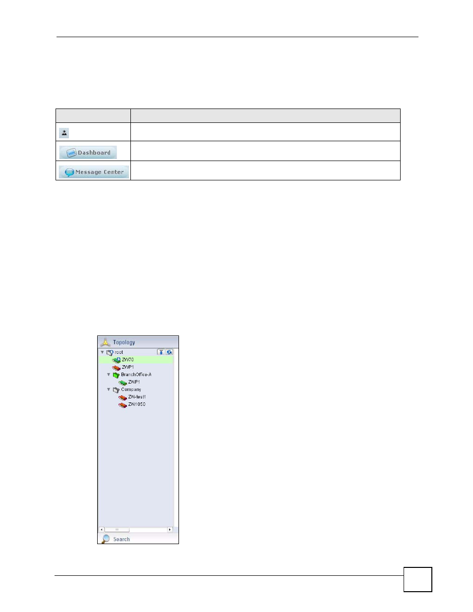 2 title bar, 3 device window, 1 topology | Figure 3 device window: topology, Table 2 title bar icon description, 37 2.2 title bar | ZyXEL Communications Centralized Network Management Vantage CNM User Manual | Page 37 / 430