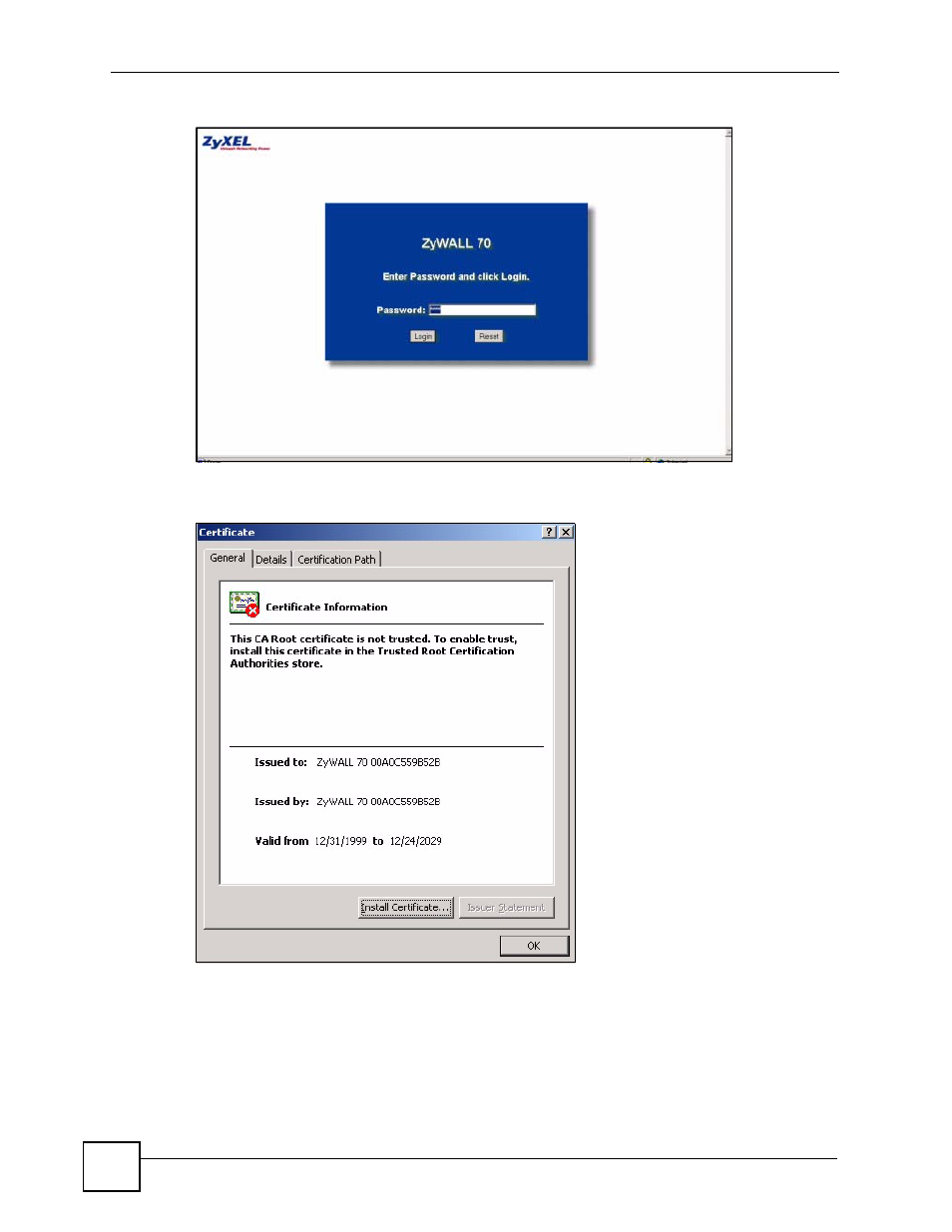 Figure 231 login screen | ZyXEL Communications Centralized Network Management Vantage CNM User Manual | Page 384 / 430