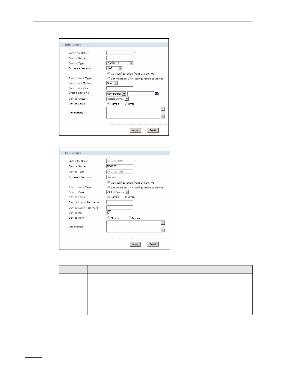 Table 7 configuration screen: device list | ZyXEL Communications Centralized Network Management Vantage CNM User Manual | Page 42 / 430
