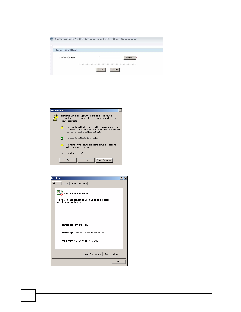 Figure 20 pop-up message in internet explorer 7.0 | ZyXEL Communications Centralized Network Management Vantage CNM User Manual | Page 50 / 430