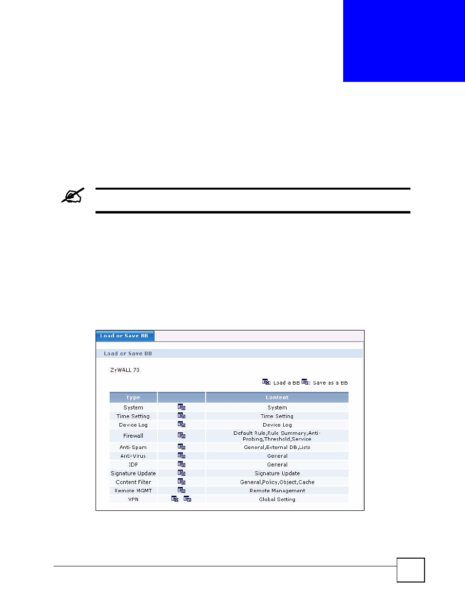Load or save building blocks (bb), 1 load or save bb, Chapter 3 load or save building blocks (bb) | Load or save building blocks (bb) (53) | ZyXEL Communications Centralized Network Management Vantage CNM User Manual | Page 53 / 430