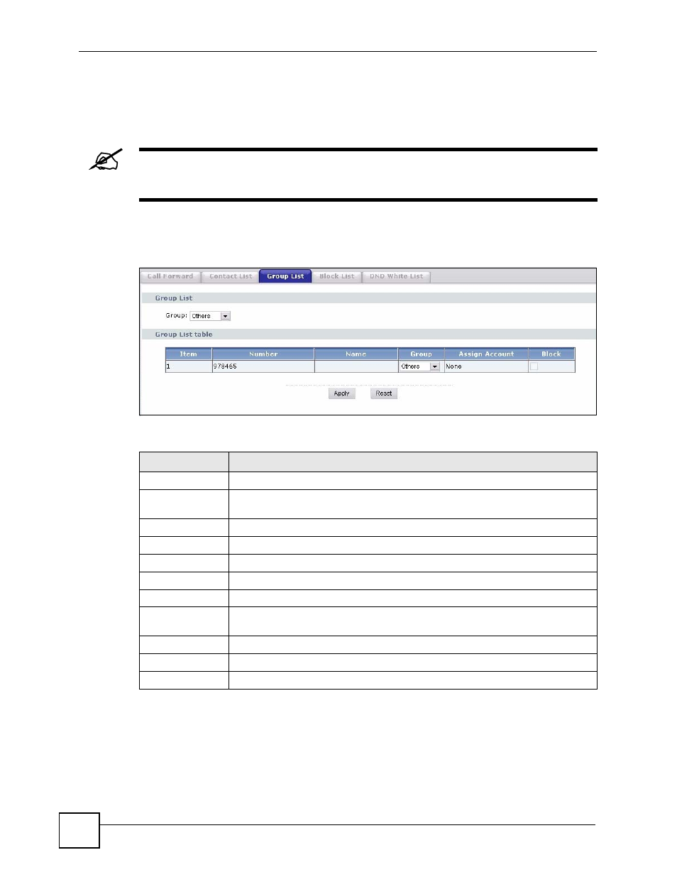 4 group list screen, Figure 145 voip > phone book > group list, Table 116 voip > phone book > group list | ZyXEL Communications V501-T1 User Manual | Page 206 / 294