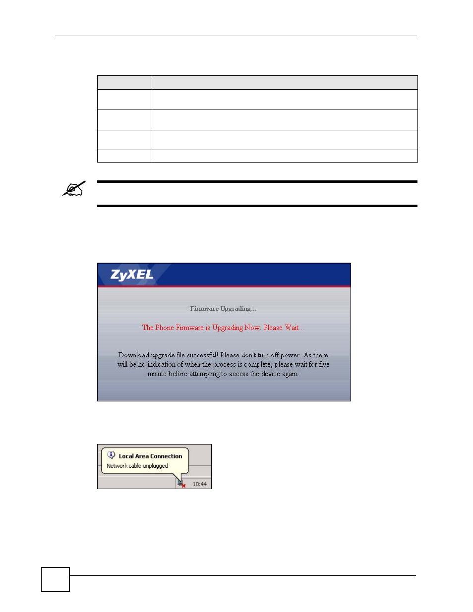 Figure 152 upload warning, Figure 153 network temporarily disconnected, Table 122 maintenance > tools > firmware upload | ZyXEL Communications V501-T1 User Manual | Page 222 / 294