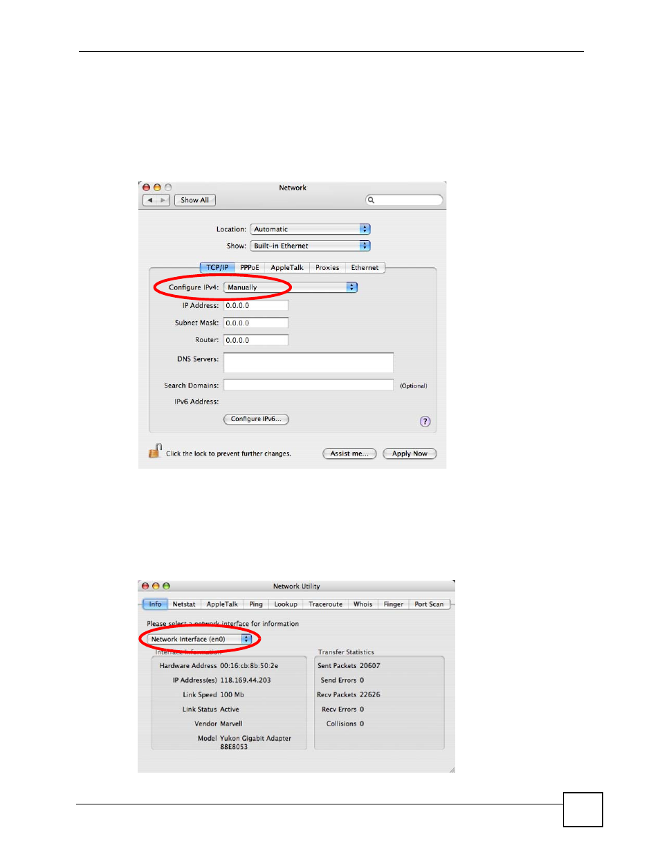 Figure 180 mac os x 10.4: network utility | ZyXEL Communications V501-T1 User Manual | Page 251 / 294