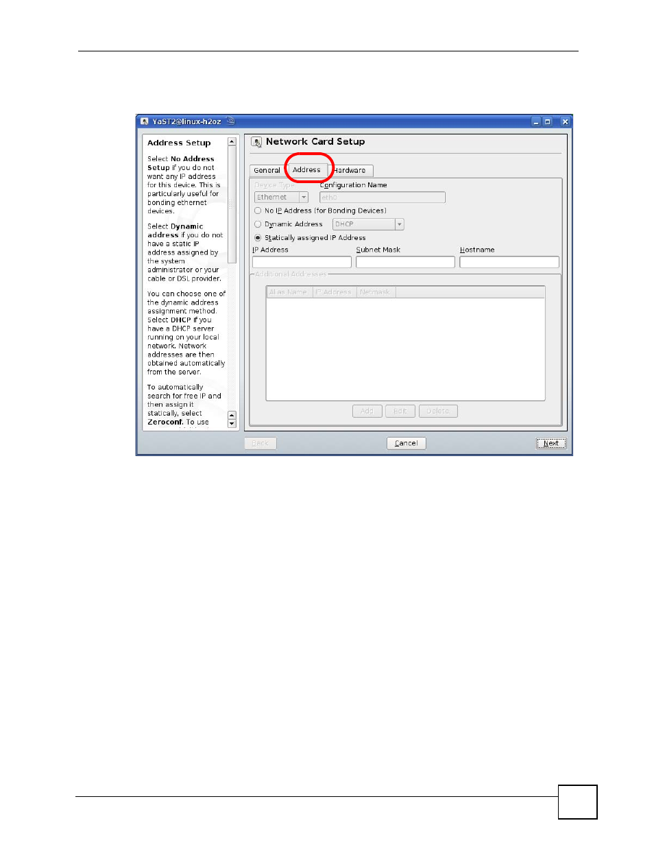Figure 197 opensuse 10.3: network card setup | ZyXEL Communications V501-T1 User Manual | Page 261 / 294
