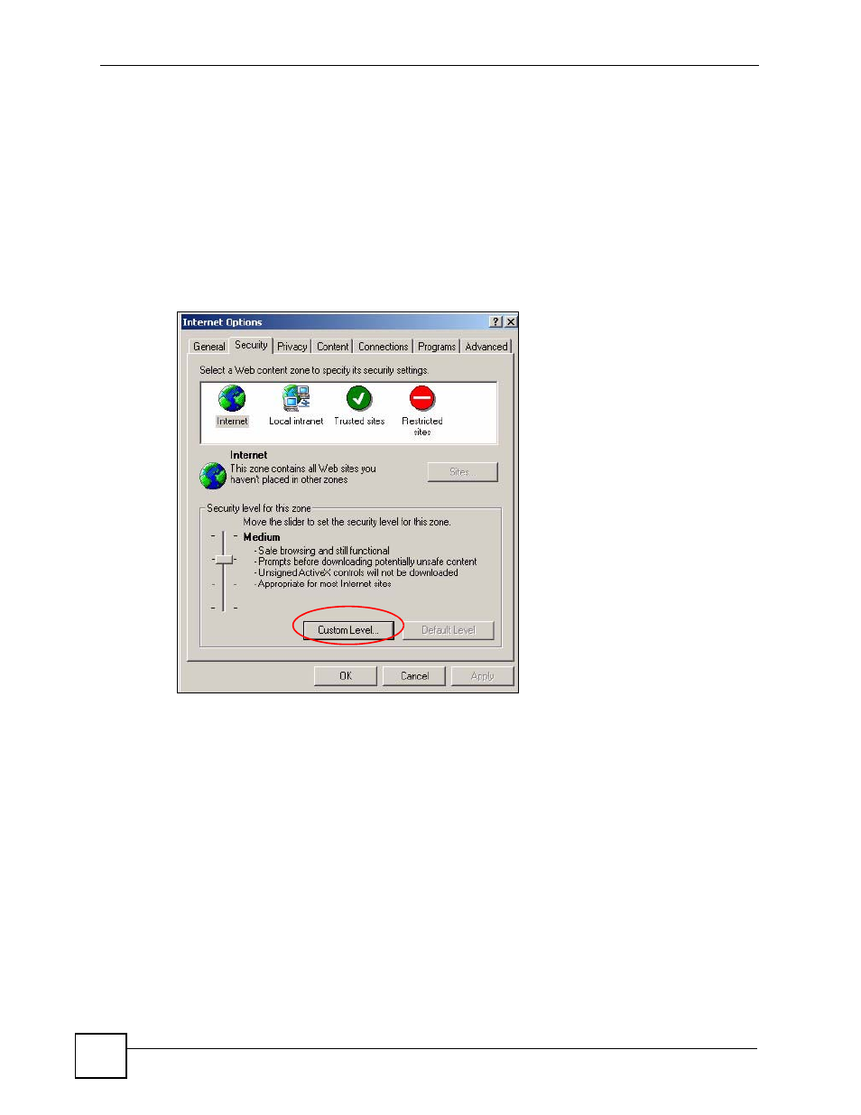 Figure 205 internet options: security, Javascripts | ZyXEL Communications V501-T1 User Manual | Page 268 / 294