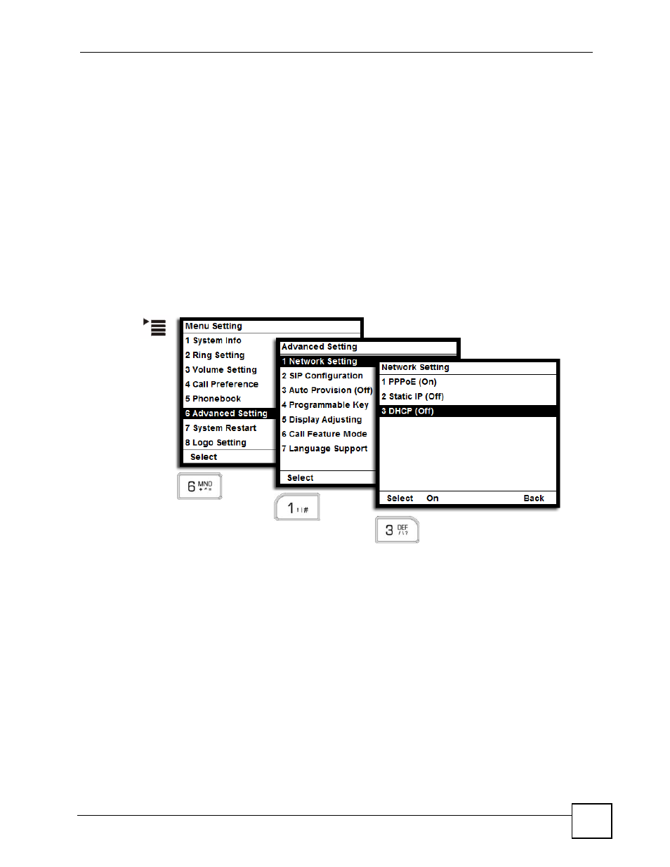 4 working with the lcd menus, 1 lcd menu syntax conventions, Figure 9 drilling down | 63 4.4 working with the lcd menus | ZyXEL Communications V501-T1 User Manual | Page 63 / 294