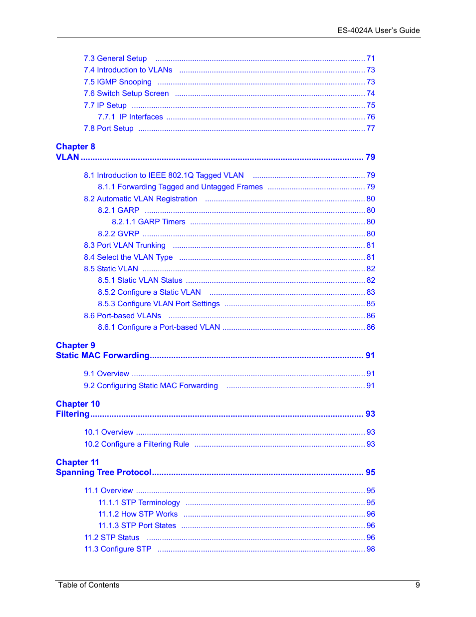 ZyXEL Communications ZyXEL Dimension ES-4024 User Manual | Page 10 / 284