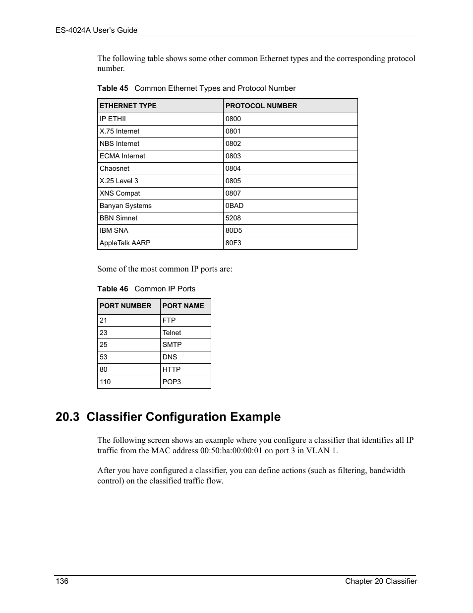3 classifier configuration example | ZyXEL Communications ZyXEL Dimension ES-4024 User Manual | Page 137 / 284