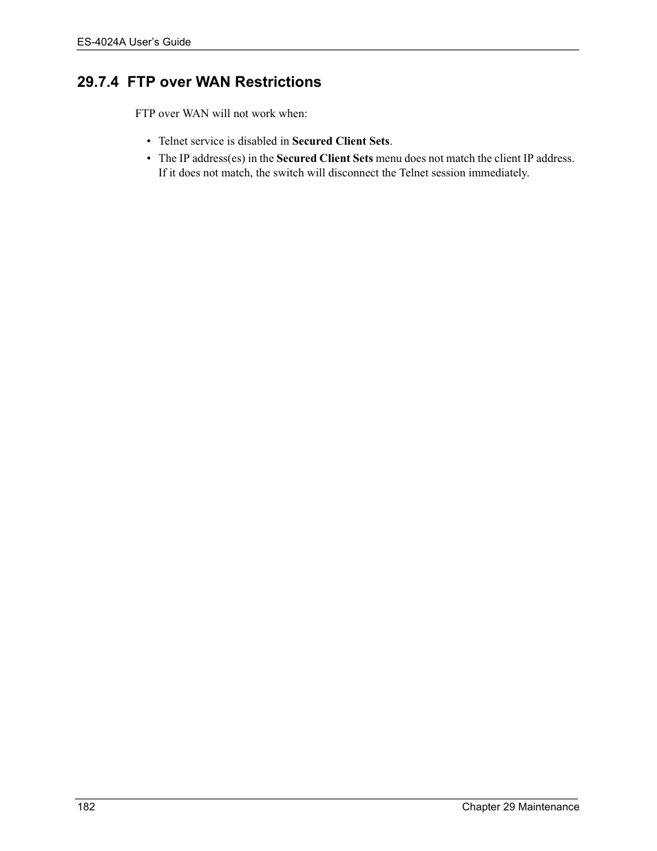 4 ftp over wan restrictions | ZyXEL Communications ZyXEL Dimension ES-4024 User Manual | Page 183 / 284
