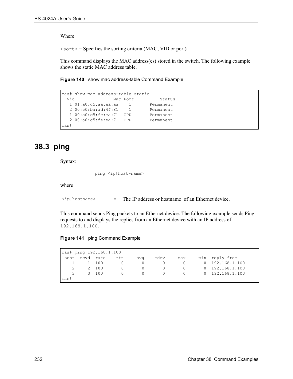 3 ping | ZyXEL Communications ZyXEL Dimension ES-4024 User Manual | Page 233 / 284