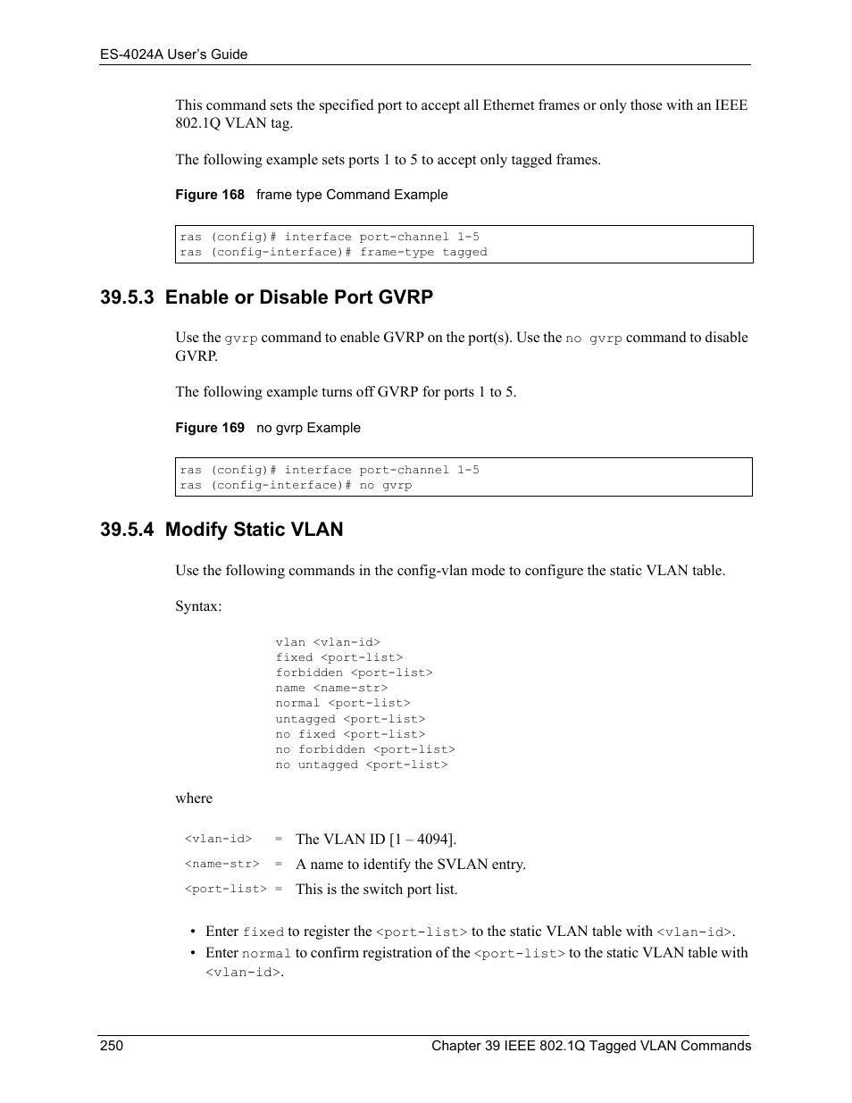 3 enable or disable port gvrp, 4 modify static vlan | ZyXEL Communications ZyXEL Dimension ES-4024 User Manual | Page 251 / 284