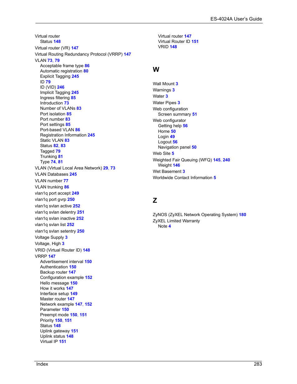 ZyXEL Communications ZyXEL Dimension ES-4024 User Manual | Page 284 / 284